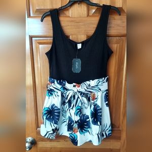 • Soly Hux One Piece Romper, Black Tank Top Tropical Flowy Shorts, Size XL, NEW